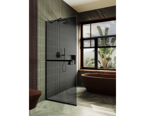 Душевая перегородка Maybah Glass MGD-723-6у 690x1950 в узком профиле Черный стекло графитовое