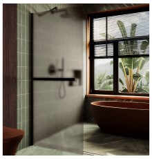 Душевая перегородка Maybah Glass 690x1950 в широком профиле Черный стекло бронзовое матовое