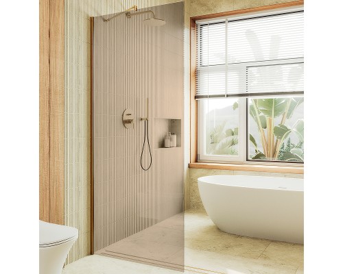 Душевая перегородка Maybah Glass 1090x1950 в широком профиле Золото стекло бронзовое