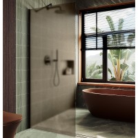 Душевая перегородка Maybah Glass 1090x1950 в широком профиле Черный стекло бронзовое матовое