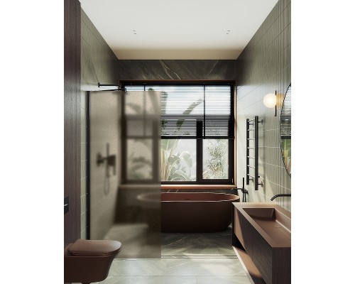 Душевая перегородка Maybah Glass 1090x1950 в широком профиле Черный стекло бронзовое матовое