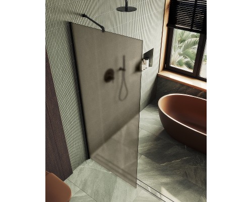 Душевая перегородка Maybah Glass 1090x1950 в широком профиле Черный стекло бронзовое матовое