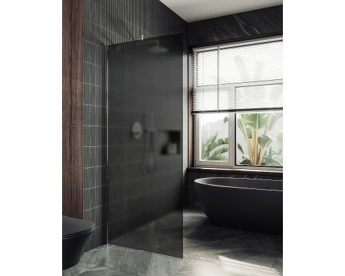 Душевая перегородка Maybah Glass 1090x1950 в широком профиле Хром матовый стекло графитовое матовое