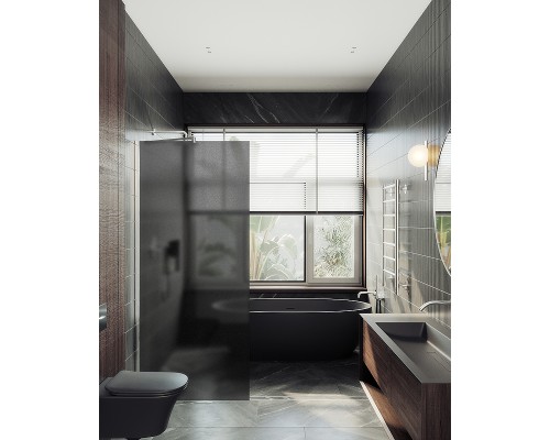 Душевая перегородка Maybah Glass 1090x1950 в широком профиле Хром матовый стекло графитовое матовое