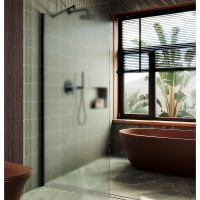 Душевая перегородка Maybah Glass 1090x1950 в широком профиле Черный стекло сатиновое