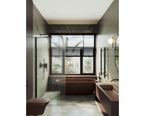 Душевая перегородка Maybah Glass 1090x1950 в широком профиле Черный стекло сатиновое