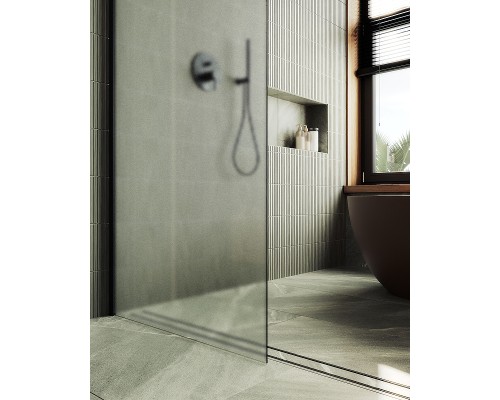 Душевая перегородка Maybah Glass 1090x1950 в широком профиле Черный стекло сатиновое