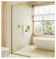 Душевая перегородка Maybah Glass 1090x1950 в узком профиле Золото стекло прозрачное