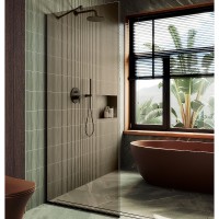 Душевая перегородка Maybah Glass 1090x1950 в узком профиле Черный стекло бронзовое