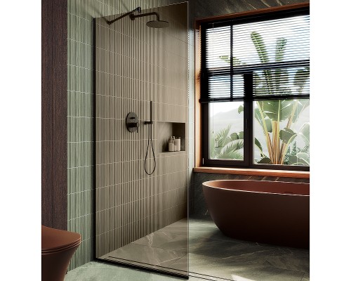 Душевая перегородка Maybah Glass 1090x1950 в узком профиле Черный стекло бронзовое