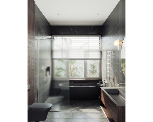 Душевая перегородка Maybah Glass 1090x1950 в узком профиле Хром матовый стекло сатиновое
