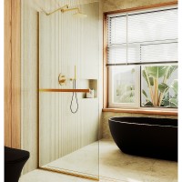 Душевая перегородка Maybah Glass 1090x1950 в узком профиле Золото стекло прозрачное