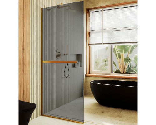 Душевая перегородка Maybah Glass 1090x1950 в узком профиле Золото стекло графитовое