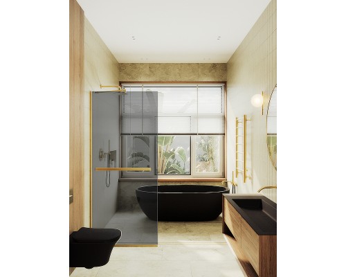 Душевая перегородка Maybah Glass 1090x1950 в узком профиле Золото стекло графитовое