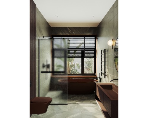 Душевая перегородка Maybah Glass 1090x1950 в узком профиле Черный стекло сатиновое