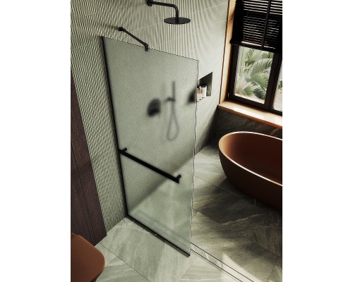 Душевая перегородка Maybah Glass 1090x1950 в узком профиле Черный стекло сатиновое
