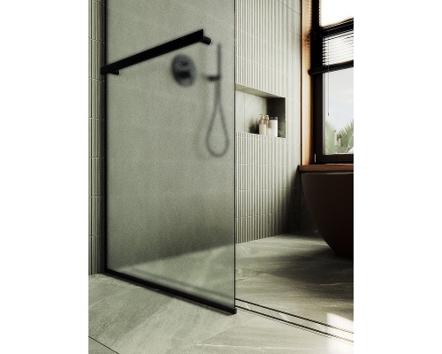 Душевая перегородка Maybah Glass 1090x1950 в узком профиле Черный стекло сатиновое