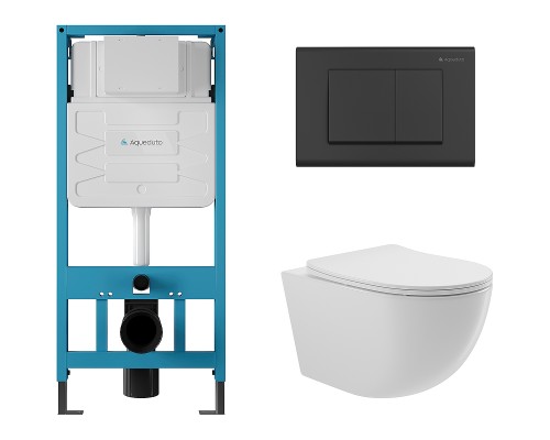 Комплект унитаза с инсталляцией Aqueduto Ovo AQDS023 с сиденьем Микролифт и Черной матовой клавишей смыва