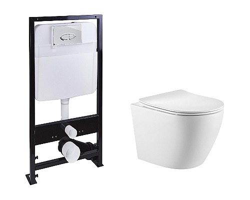 Комплект унитаза с инсталляцией SantiLine SL-5025+SL-01 с сиденьем Микролифт и клавишей смыва Хром