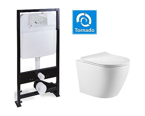 Комплект унитаза с инсталляцией SantiLine SL-5025+SL-01 с сиденьем Микролифт и клавишей смыва Хром