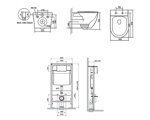 Комплект унитаза с инсталляцией SantiLine SL-5025+SL-01 с сиденьем Микролифт и клавишей смыва Хром