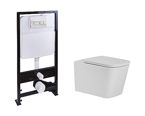 Комплект унитаза с инсталляцией SantiLine SL-5027+SL-01 с сиденьем Микролифт и клавишей смыва Хром