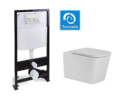 Комплект унитаза с инсталляцией SantiLine SL-5027+SL-01 с сиденьем Микролифт и клавишей смыва Хром