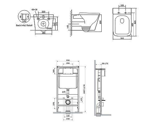 Комплект унитаза с инсталляцией SantiLine SL-5027+SL-01 с сиденьем Микролифт и клавишей смыва Хром