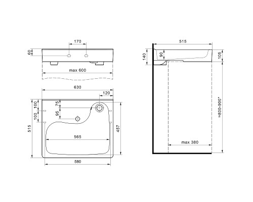 Раковина Santek Клио 60x51 на стиральную машину Белая