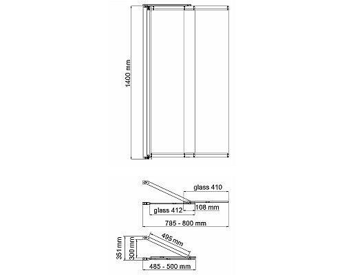 Шторка на ванну WasserKRAFT Dill 80 61S02-80WS Fixed профиль Черный стекло прозрачное