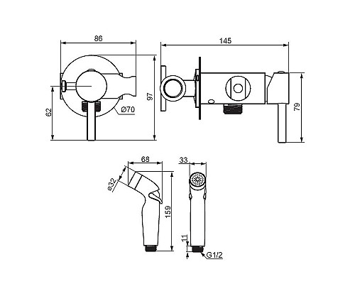 Гигиенический душ со смесителем Damixa Option 211000300 Черный матовый