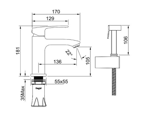 Смеситель для раковины Raglo R01.12 с гигиеническим душем Хром