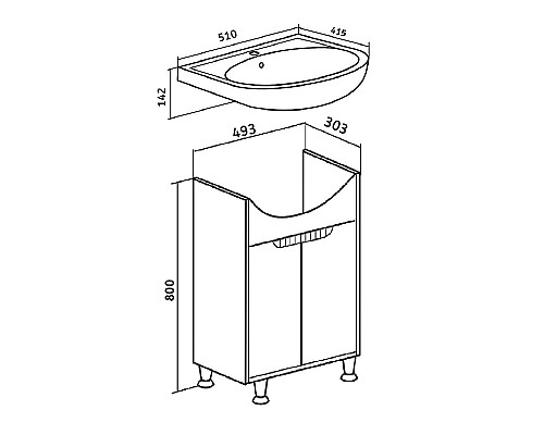 Тумба под раковину Runo Эко 50 00-00001326 Серый бетон Белая