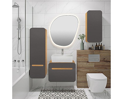 Шкаф пенал Runo Ницца 35 R 00-00002129 подвесной Дуб натуральный Графит