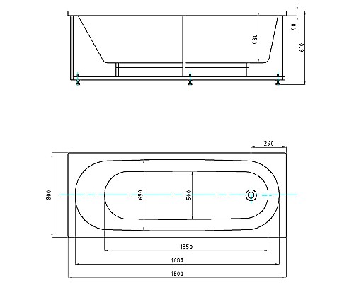 Акриловая ванна Aquatek Оберон 180х80 OBR180-0000141 без панелей, каркаса и слив-перелива