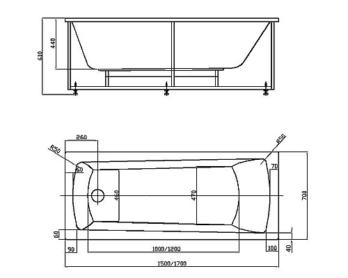 Акриловая ванна Aquatek Либра New 170x70 LIB170N-0000049 без панелей, каркаса и слив-перелива