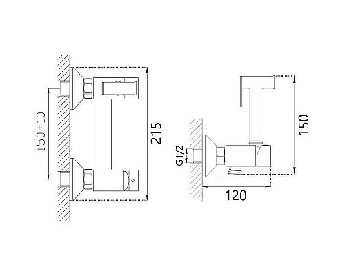 Гигиенический душ со смесителем Maretti Project Black PB30RN69 Черный матовый