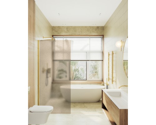 Душевая перегородка Maybah Glass 790x1950 в широком профиле Золото стекло бронзовое матовое