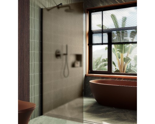 Душевая перегородка Maybah Glass 790x1950 в широком профиле Черный стекло бронзовое матовое