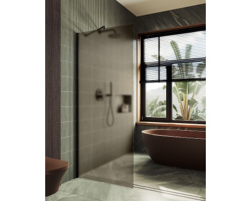 Душевая перегородка Maybah Glass 790x1950 в широком профиле Черный стекло бронзовое матовое
