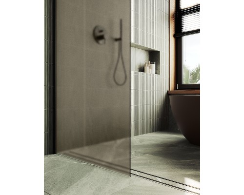 Душевая перегородка Maybah Glass 790x1950 в широком профиле Черный стекло бронзовое матовое
