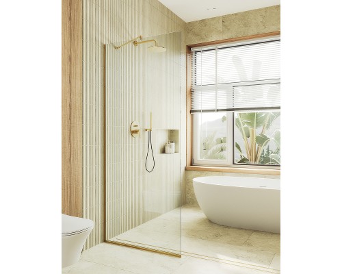 Душевая перегородка Maybah Glass MGD-695-3у 790x1950 в узком профиле Золото стекло прозрачное
