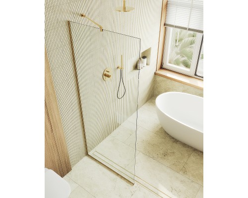 Душевая перегородка Maybah Glass MGD-695-3у 790x1950 в узком профиле Золото стекло прозрачное