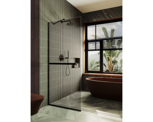 Душевая перегородка Maybah Glass MGD-727-6у 790x1950 в узком профиле Черный стекло бронзовое