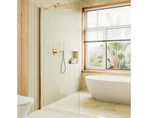 Душевая перегородка Maybah Glass MGD-689-3ш 890x1950 в широком профиле Золото стекло прозрачное