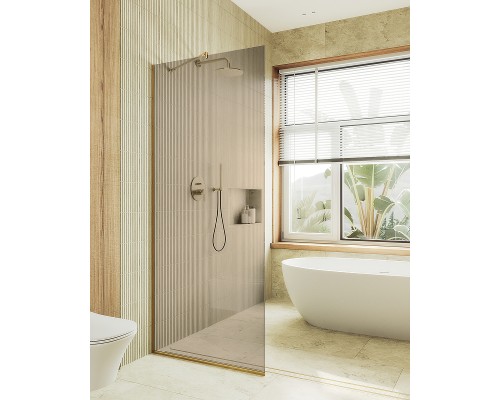 Душевая перегородка Maybah Glass MGD-691-3у 890x1950 в узком профиле Золото стекло бронзовое