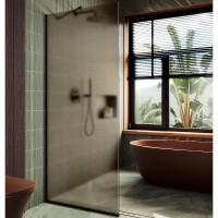 Душевая перегородка Maybah Glass 890x1950 в узком профиле Черный стекло бронзовое матовое