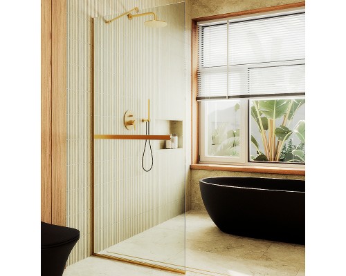 Душевая перегородка Maybah Glass MGD-732-3у 890x1950 в узком профиле Золото стекло прозрачное