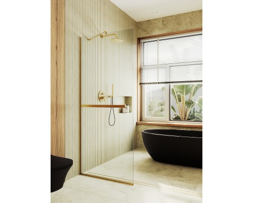 Душевая перегородка Maybah Glass MGD-732-3у 890x1950 в узком профиле Золото стекло прозрачное