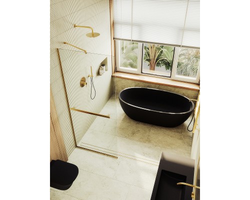 Душевая перегородка Maybah Glass MGD-732-3у 890x1950 в узком профиле Золото стекло прозрачное